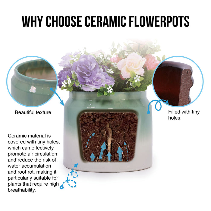 Gradient Flowerpot (Set of 2), Planter For Patio, Garden, Windowsill - White / Green