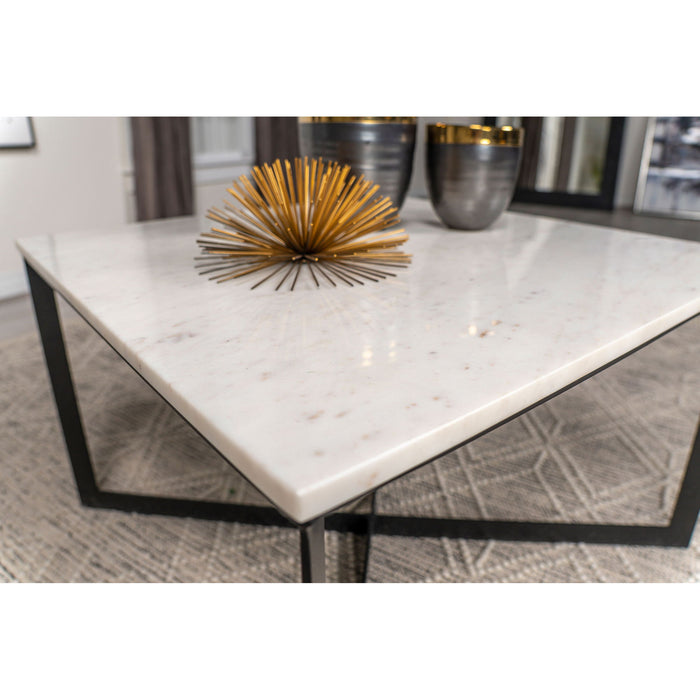 Volz - Square Coffee Table With Crisscross Base - White Marble