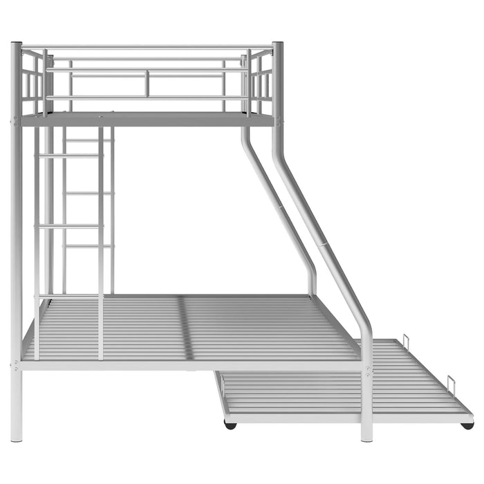 Bunk Bed With Steel Frame And Trundle, 2 Side Ladders