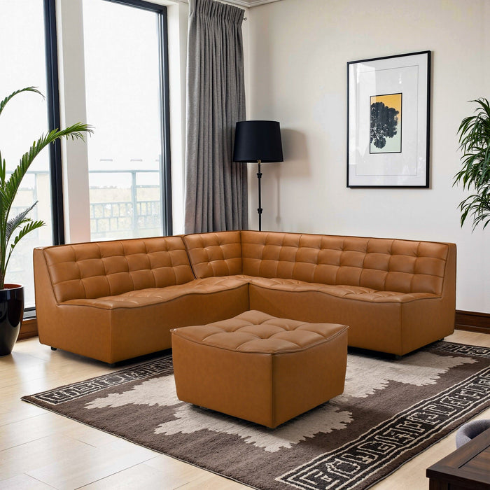 Selen - Corner Sectional Sofa With Ottoman - Cognac