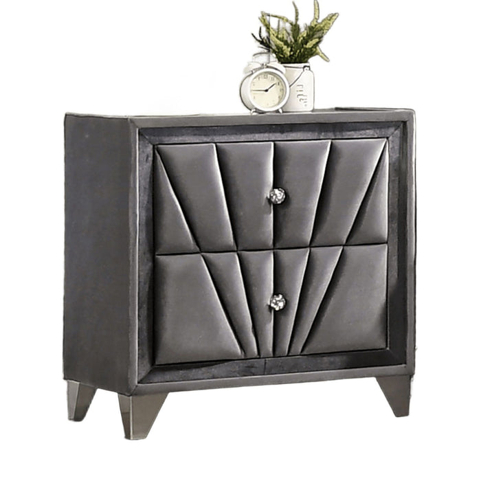 Nightstand, 2 Drawer Upholstered Frame - Gray