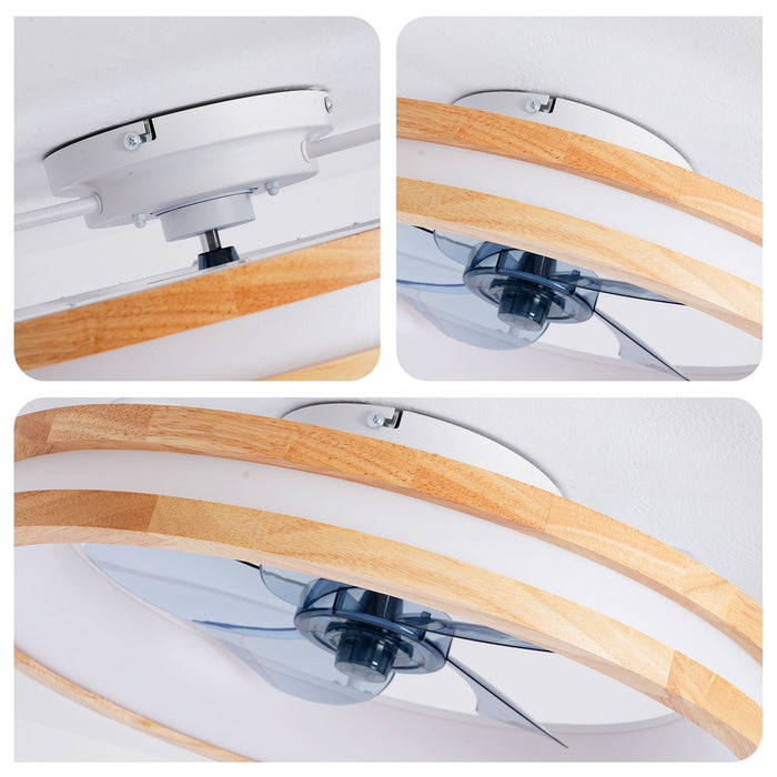 Ceiling Fans With LED Light Source And Remote Control, 3000 - 6500K Dimmable, 6 Speeds, Quiet DC Motor For Living Room - Natural Wood / White
