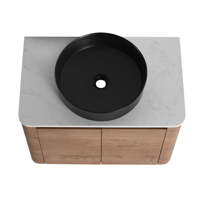 Wall Mounted Bathroom Vanity With Art Sink, 2 Storage Shelves, Soft Close Door