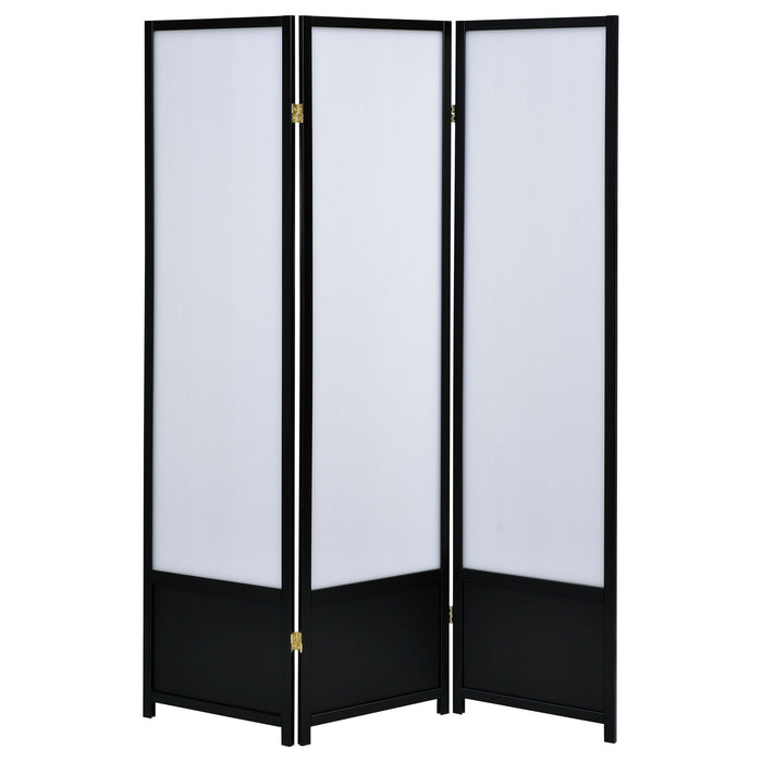 Halifax - 3 Panel Floor Screen With Translucent Inserts Room Divider - Black