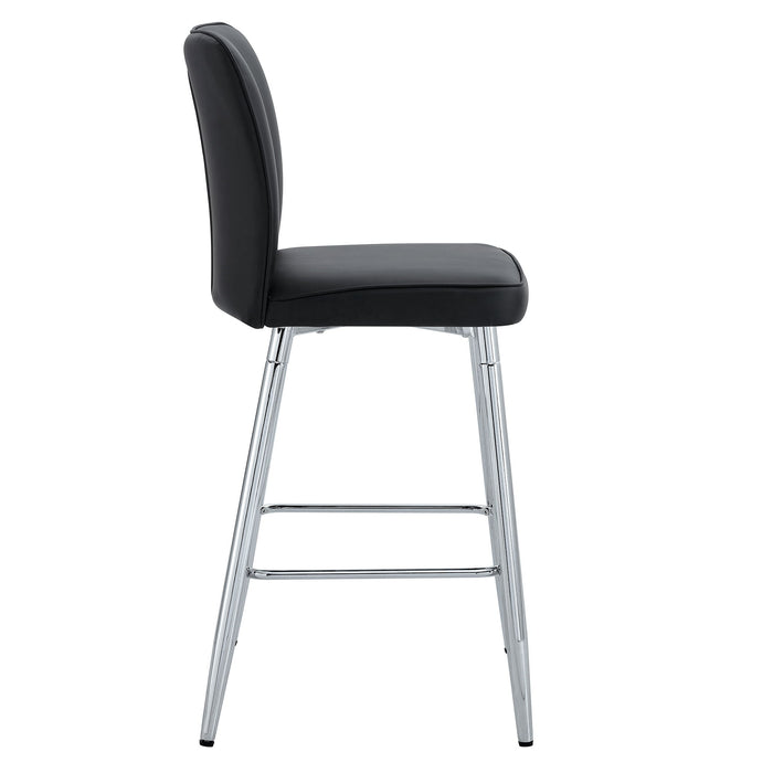 Modern Bar Chair Set Streamlined Backrest Metal Legs 2 Pieces - Black / Silver