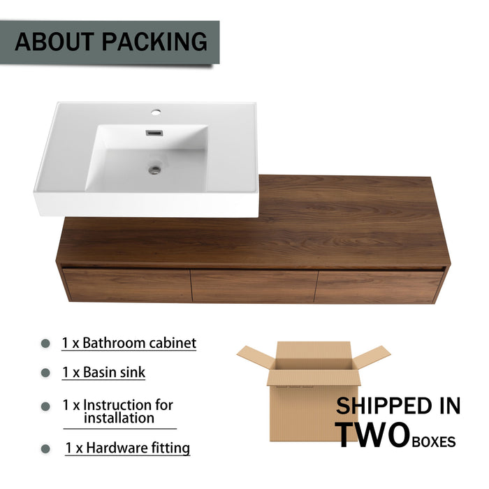 Modern Wall Mounted Bathroom Vanity With Resin Sink And Soft Close Drawer