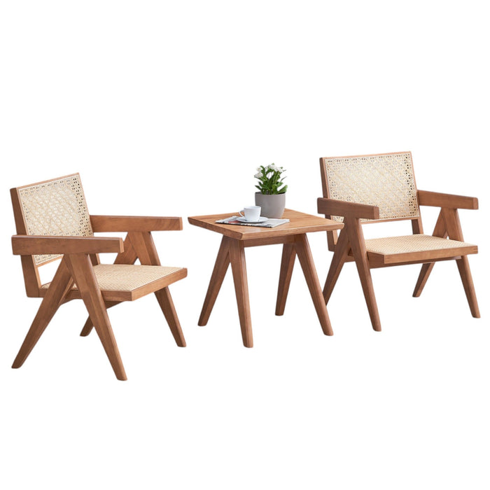 3 Piece Accent Chair Set And Matching End Table For Living Room - Natural