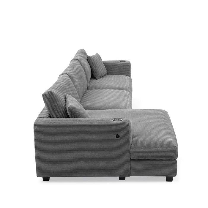 Oversized Sectional L Shaped Cloud Couch With USB Charging Port Cup Holder Deep And Wide Seat Sofa With Chaise Comfy