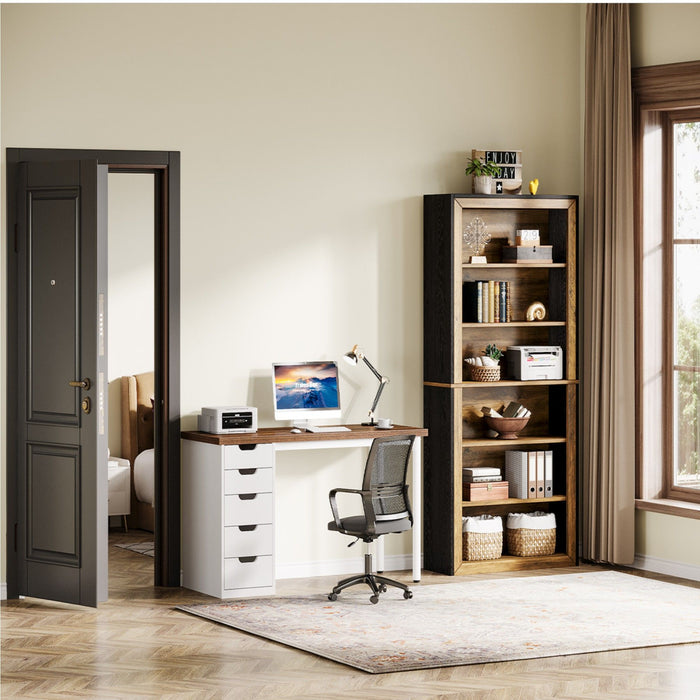 7 Tier Open Bookshelf Storage For Living Room - Black / Brown