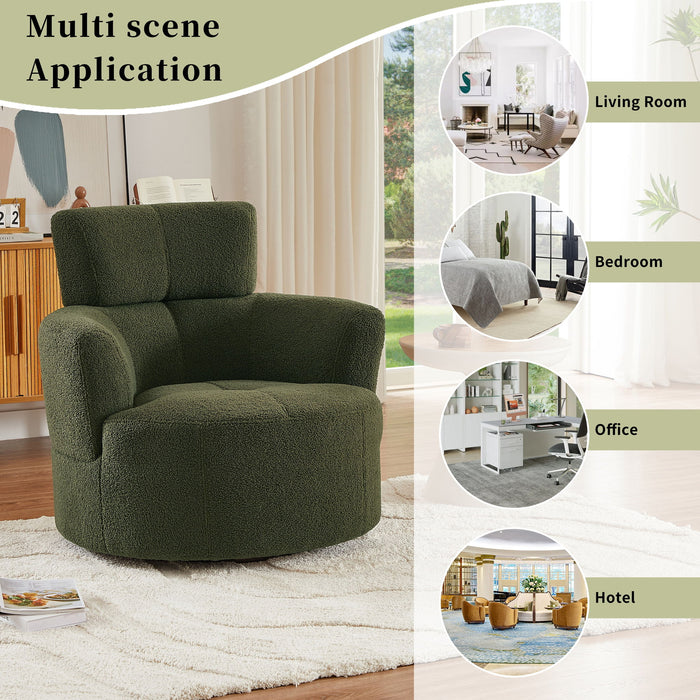 360° Swivel Chair Upholstered Accent Barrel Chair With Adjustable Headrest