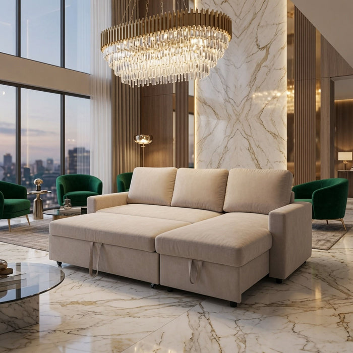 L - Shaped Convertible Sofa Bed With Storage Chaise