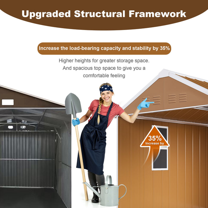 Heavy Duty Metal Storage Shed With Windows, Lockable Door & Ventilation, Weatherproof Outdoor Garden Shed For Backyard, Brown Iron 6X4 Ft