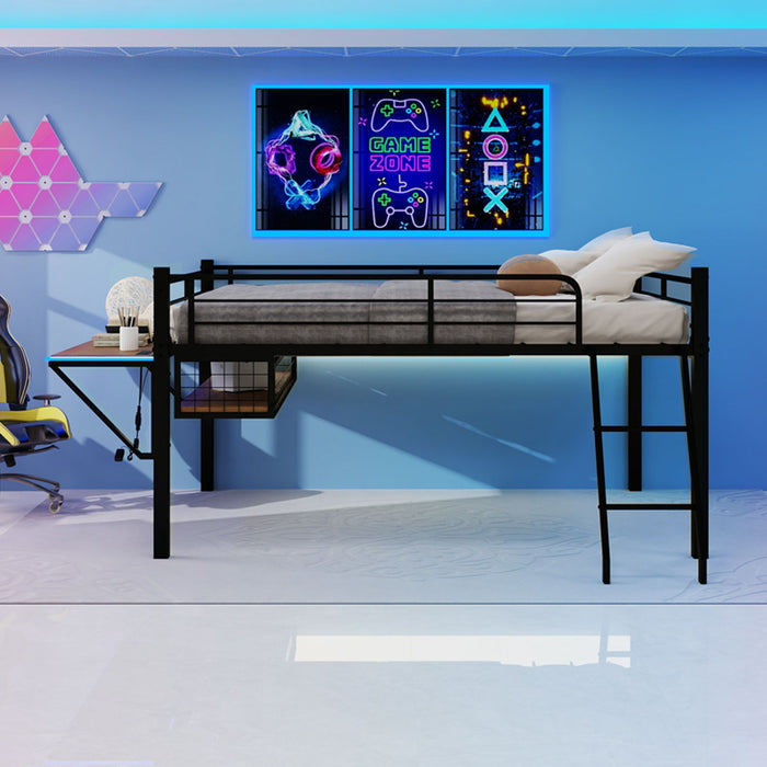 Loft Bed With Built In Desk, LED Light Strip