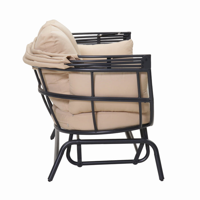 2 Person Egg Shaped Outdoor Swing Chair With Adjustable Canopy - Acacia Wood / Black / Taupe