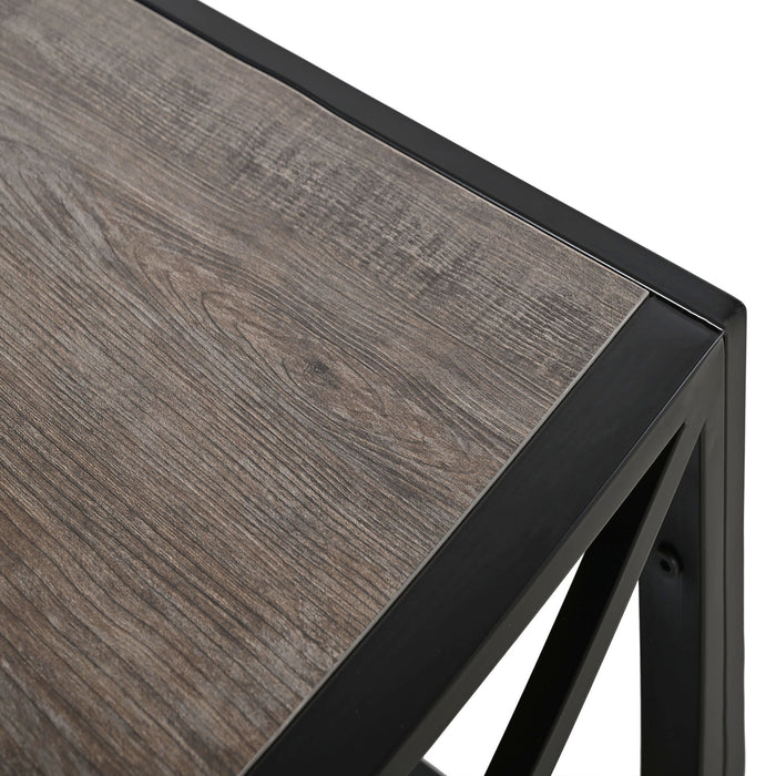 Industrial Style Coffee Table For Bedroom & Living Room With Tempered Glass & Wood Grain - Wood