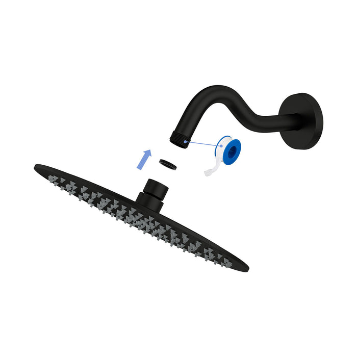 8" Shower Arm With Flange, Adjustable Angles - Matte Black