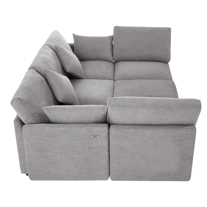 Sectional Sofa Modular U-Shaped With Ottoman & USB Ports