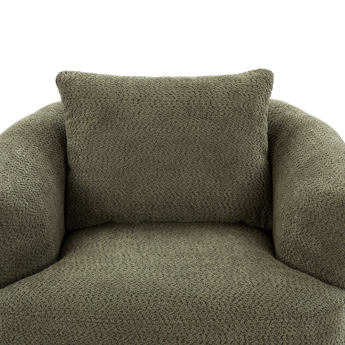360° Swivel Barrel Sofa Chair With Throw Pillow, Chenille Upholstered Accent Chair