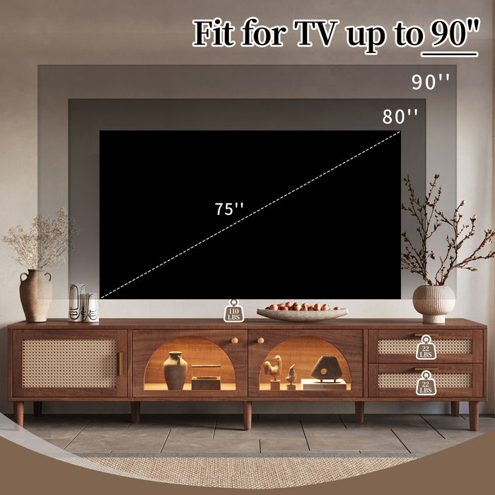 TV Stand For TVs Up To 90", Media Console With App Controlled LED Lights, 2 Drawers & Door Storage - Dark Brown