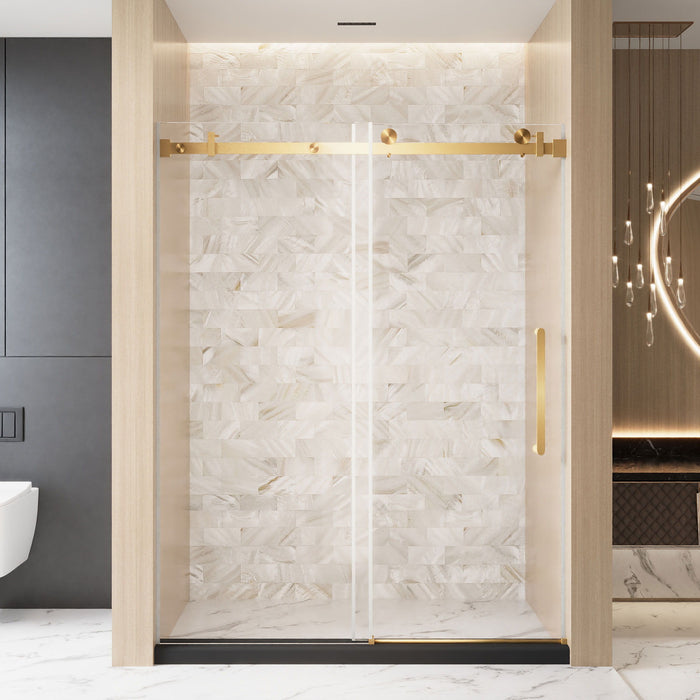 Frameless Single Sliding Shower Door With Handle And Square Tube Track
