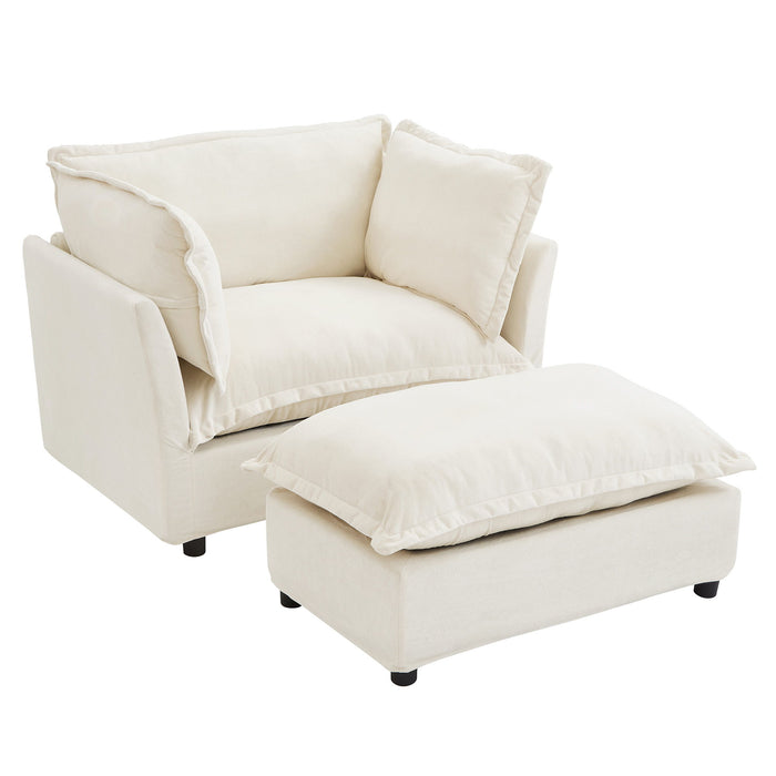 Modern Cozy Upholstered Armchair Sofa With Movable Ottoman