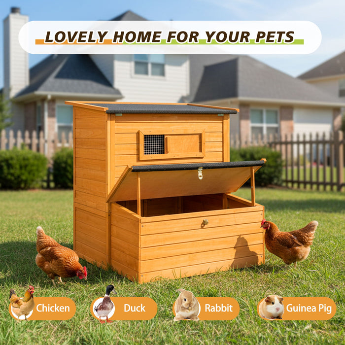 Chicken Coop, Large Chicken Coop With 3 Nesting Boxes, Foldable Ramp And Flip Up Asphalt Roof - Orange