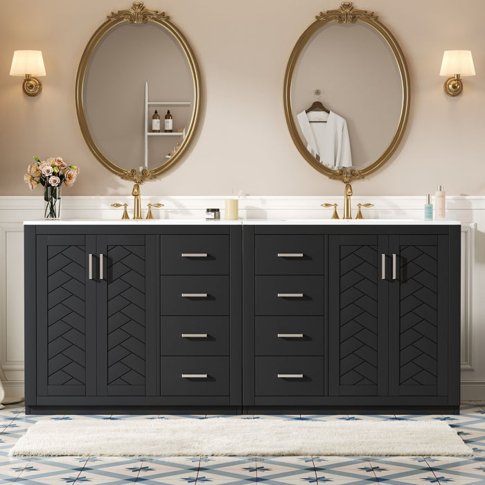 Modern Bathroom Vanity With Ceramic Sink, 6 Drawers & Soft-Close Doors