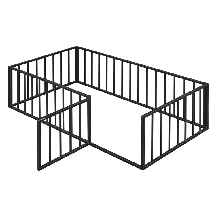 Metal Floor Bed Frame With Fence And Door