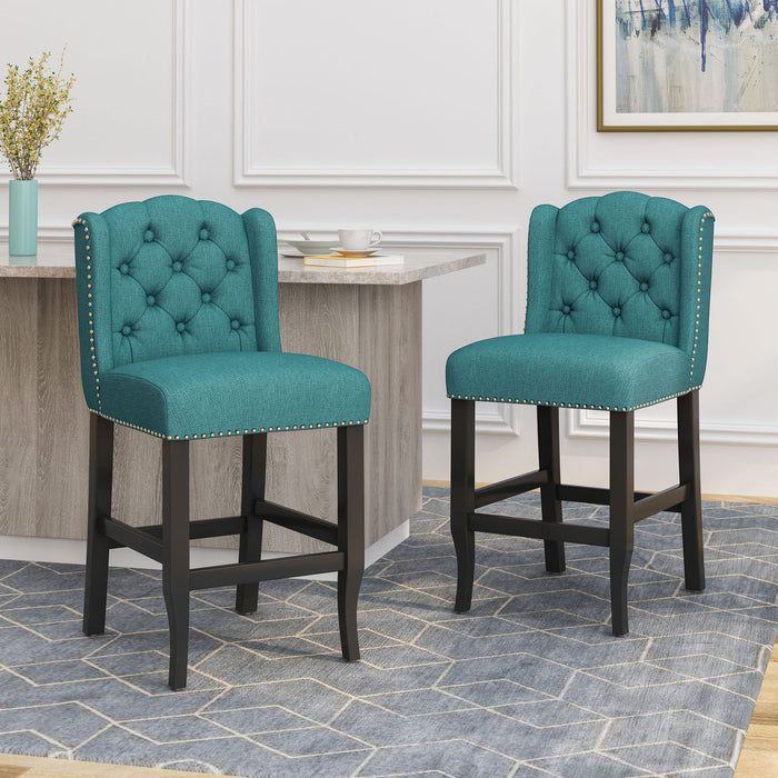 Vienna - Fabric Tufted Counter Stool With Nailhead Accents (Set of 2)