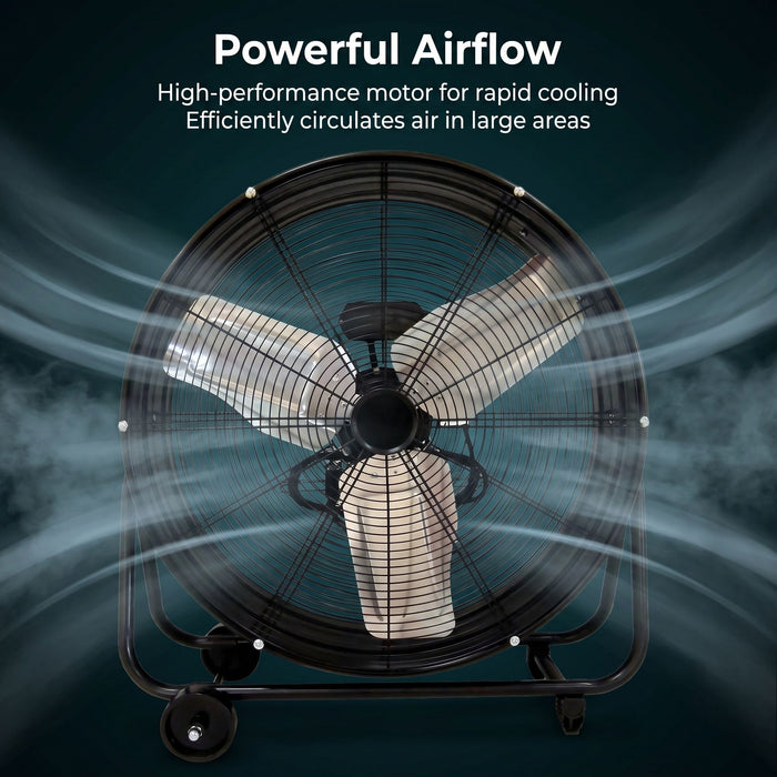 Drum Fan With Pure Copper Wiring Motor And Blades - Black