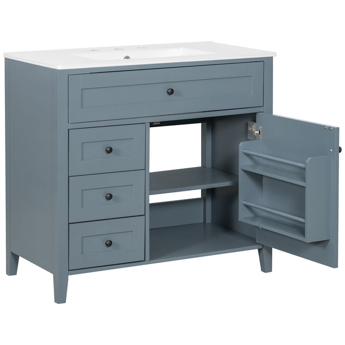 Bathroom Vanity With Sink, 3 Drawers & Cabinet With Adjustable Shelves