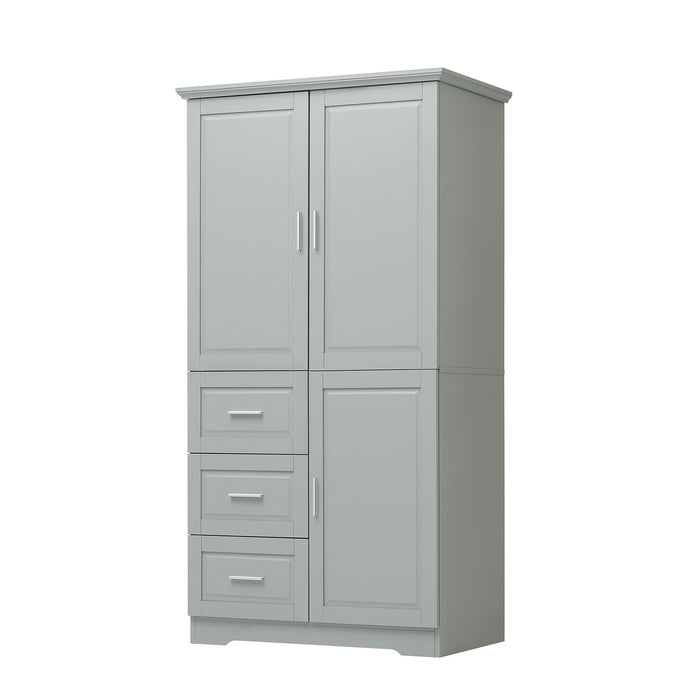 Tall And Wide Storage Cabinet With Doors For Bathroom Or Office, 3 Drawers - Gray