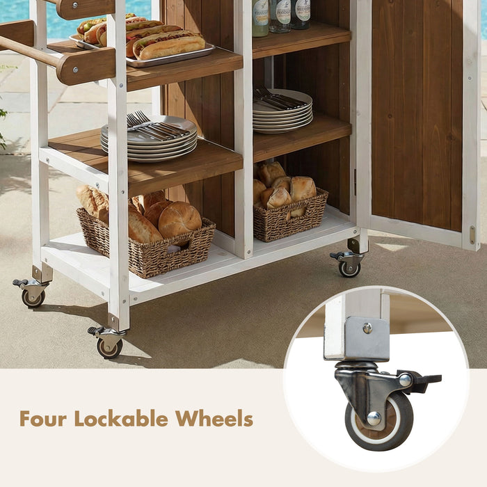 Foldable Outdoor Kitchen Island With Storage Cabinet