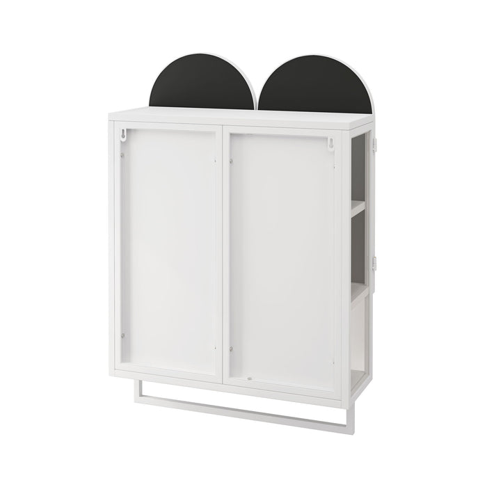 Double Arched Mirror Wall Cabinet With 2 Doors, Featuring Adjustable Shelves And Towel Rack