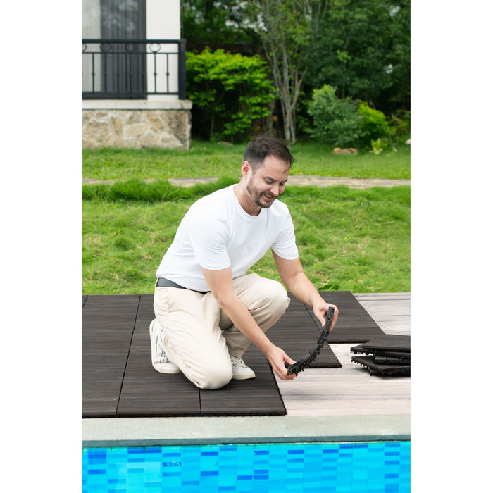 Acacia Hardwood Interlocking Deck Tiles, Striped Pattern