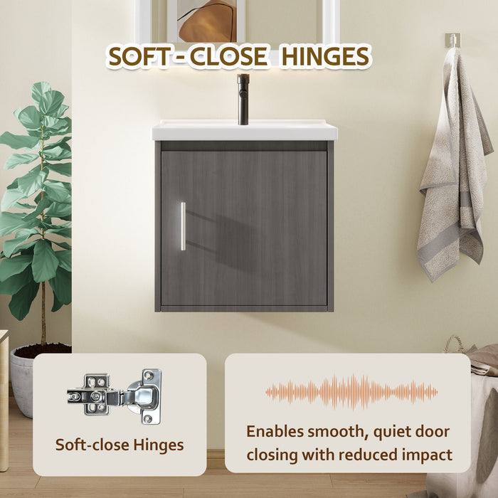 Floating Bathroom Vanity Combo, Wall Mounted Cabinet With Sink & Soft Close Doors For Small Bathrooms