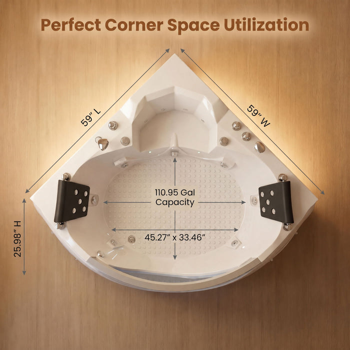 Xavier - Double Corner Massage Bathtub, Equipped With Gfci Plug And Ul Certified Water Pump, Upc Certified Drain - Milk White