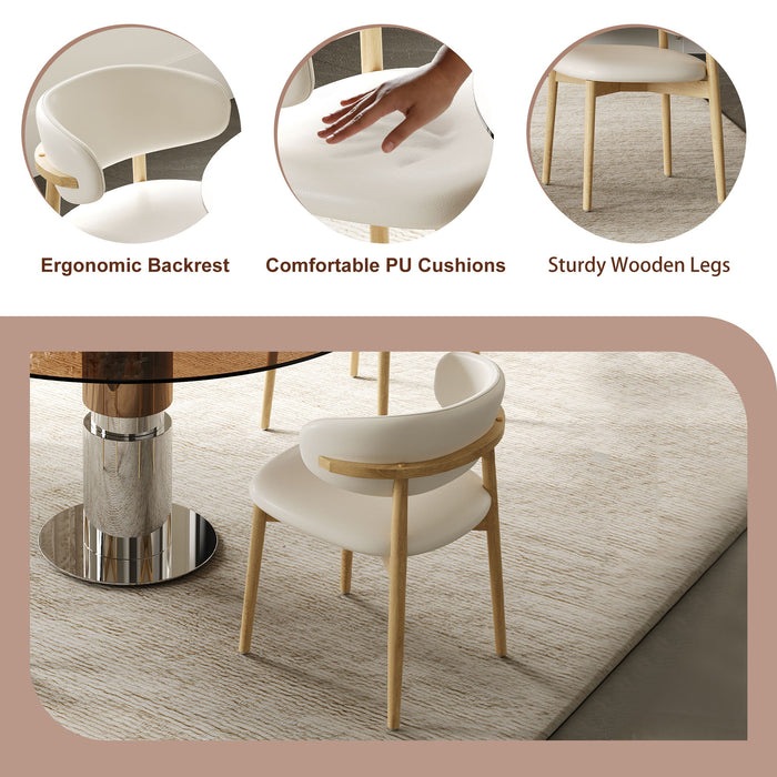 Round Glass Dining Table With Stainless Steel Legs And Chairs