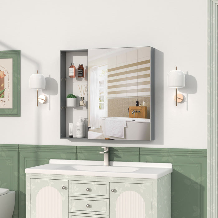 Medicine Cabinet, Wall Mounted Bathroom Mirror With Storage, Adjustable Shelves - Black Brown