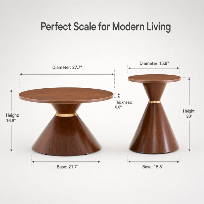 2 Piece Round Coffee Table Set For Living Room