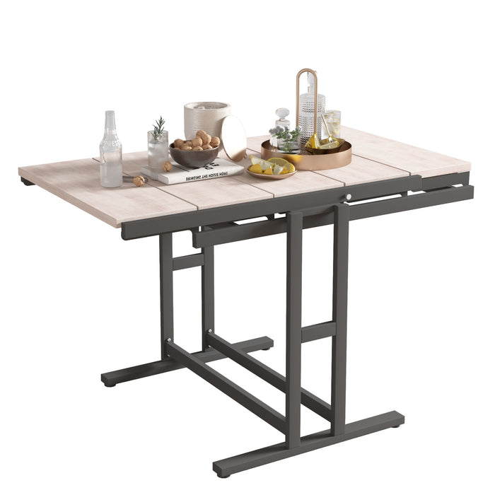 Solid Mahogany Wood Multifunction Convertible Dining Table, Free Switch Space-Saving Table, Shelf For Dining Room Or Kitchen - Beige / Black