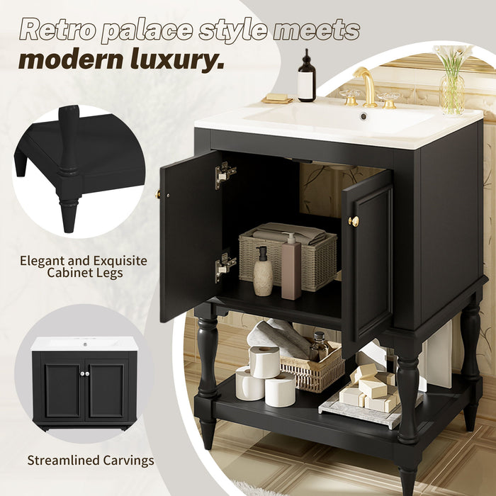 Modern Bathroom Vanity With Sink, Rectangular Cabinet With Open Shelf And Closed Storage