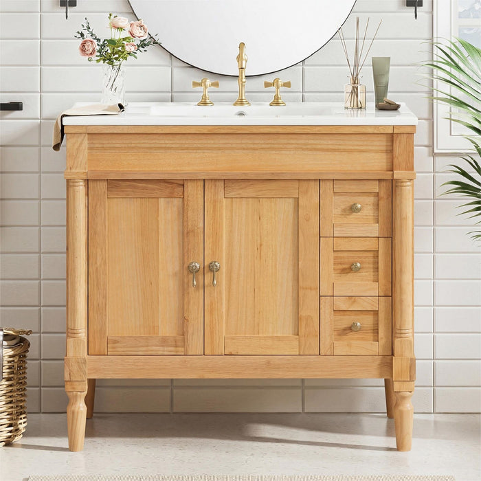 Modern Bathroom Vanity With Ceramic Sink, Soft Close Doors, Adjustable Shelves