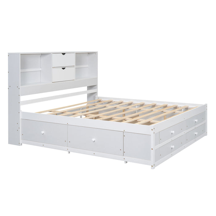 Platform Bed With Storage Headboard And 8 Drawers