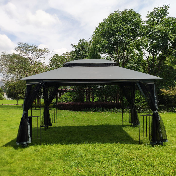 Patio Gazebo Tent With Ventilated Double Roof And Mosquito Net