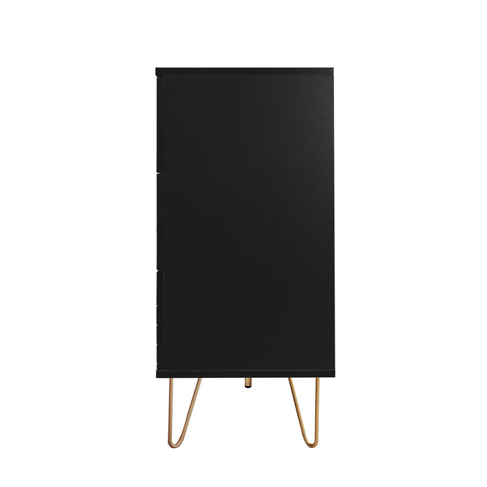 Modern 6 Drawer Dresser, Modern Dresser With Metal Handles, Storage Chest Of Drawer, Wide Dresser Drawer Organizers With Carving Design For Bedroom, Living Room, Hallway - Black