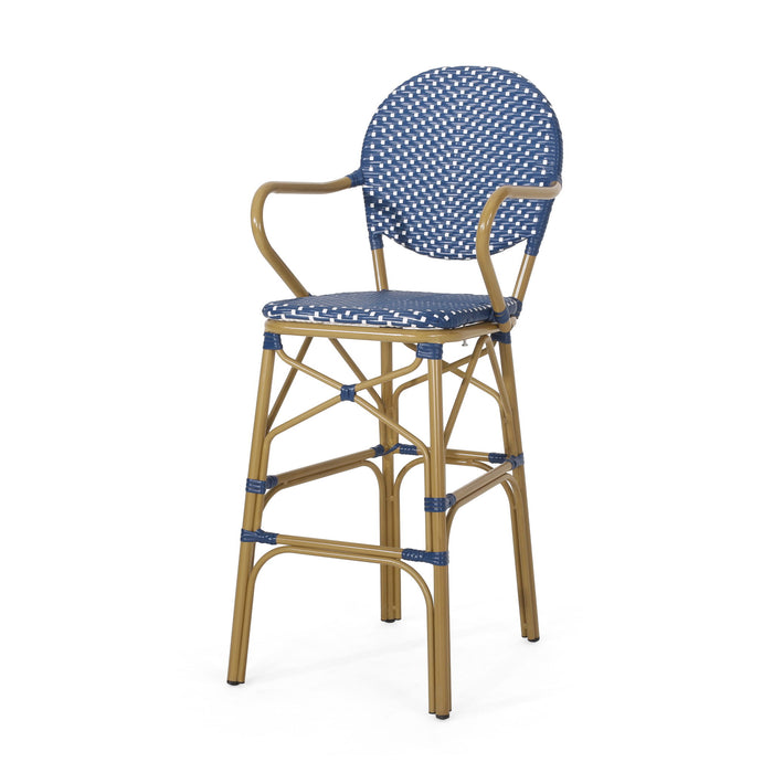 Outdoor Wicker And Aluminum French Barstools (Set of 2)