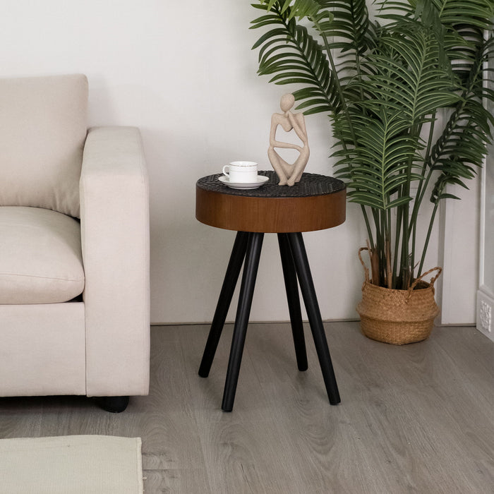 Round Coffee Table With Carved Top For Living Room