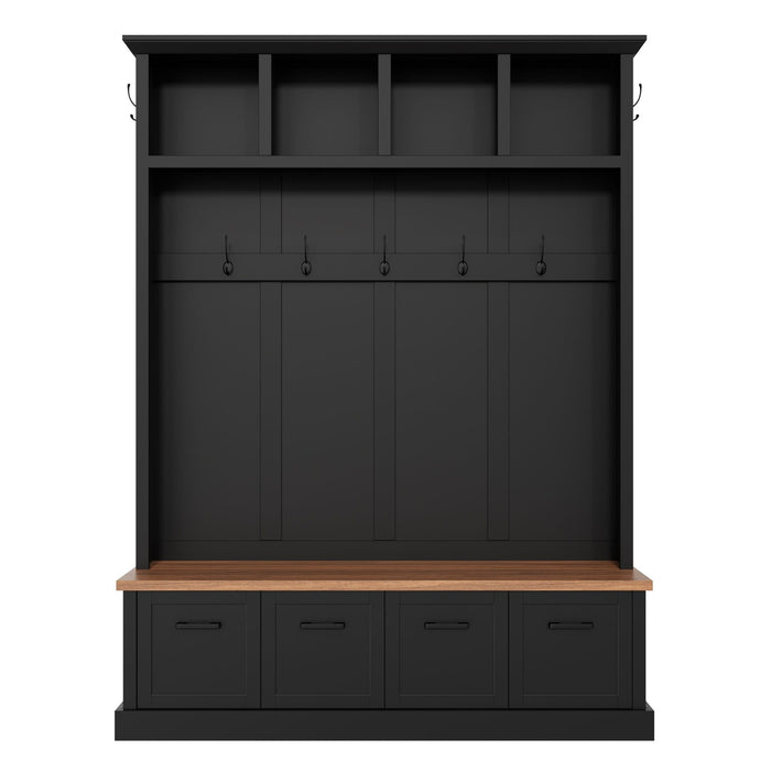Hall Tree With Storage Bench Mudroom Coat Rack With 6 Hooks