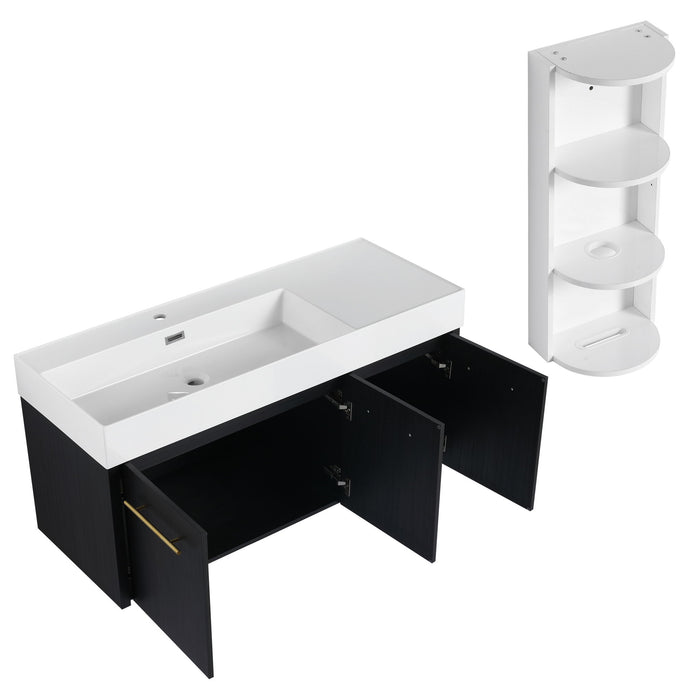 Modern Chestnut Wall Mounted Bathroom Vanity With Left Resin Sink And Storage Rack - Black Chestnut